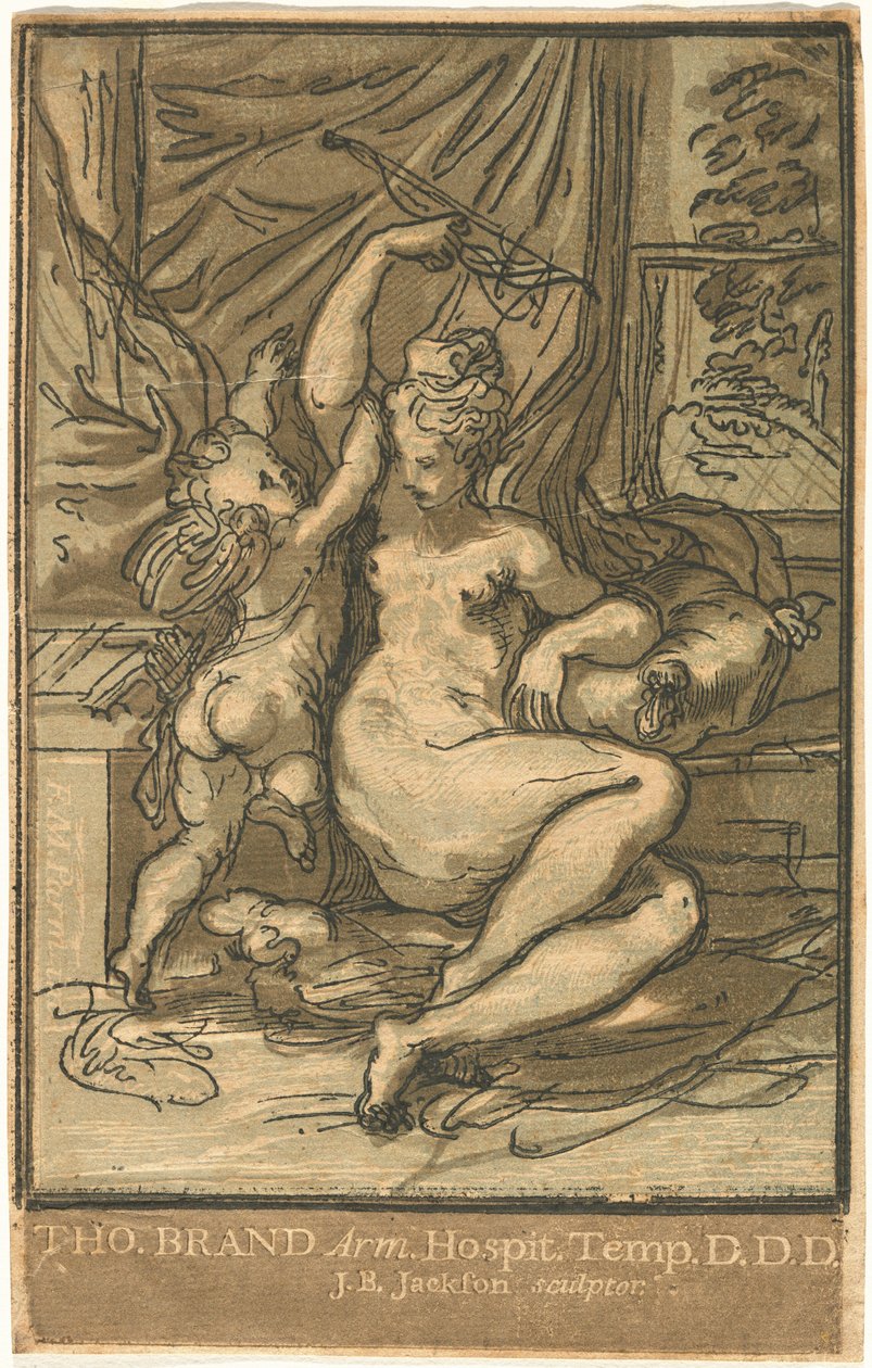 Vénus et Cupidon avec un arc - John Baptist Jackson, after Parmigianino