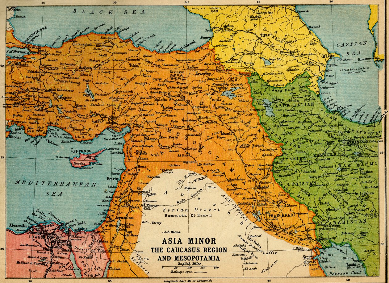 Asie Mineure, région du Caucase et Mésopotamie, Première Guerre mondiale - John Bartholomew and Son
