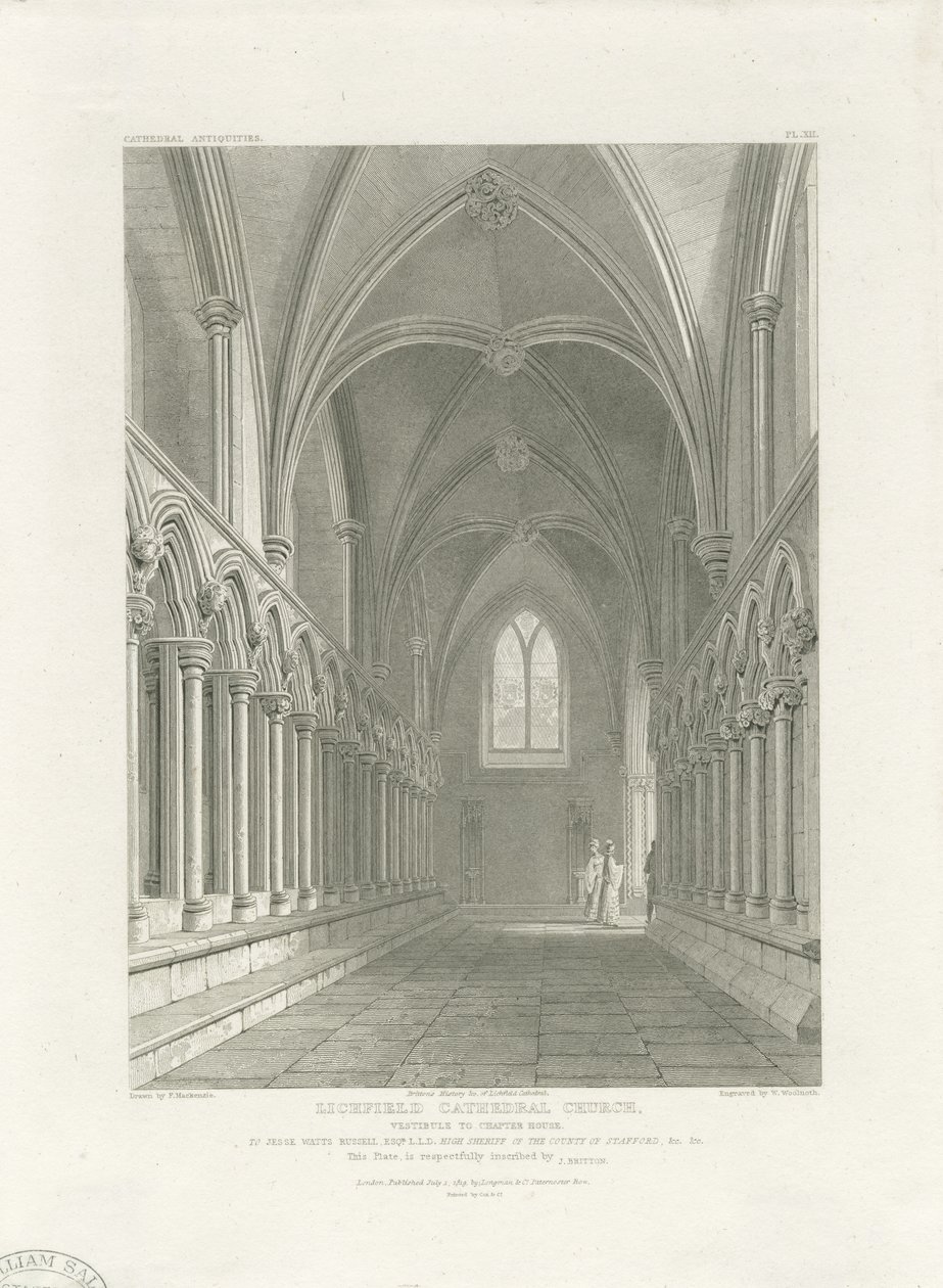 Intérieur de la cathédrale de Lichfield - Vestibule de la salle capitulaire: gravure, nd [c 1819] - John Britton