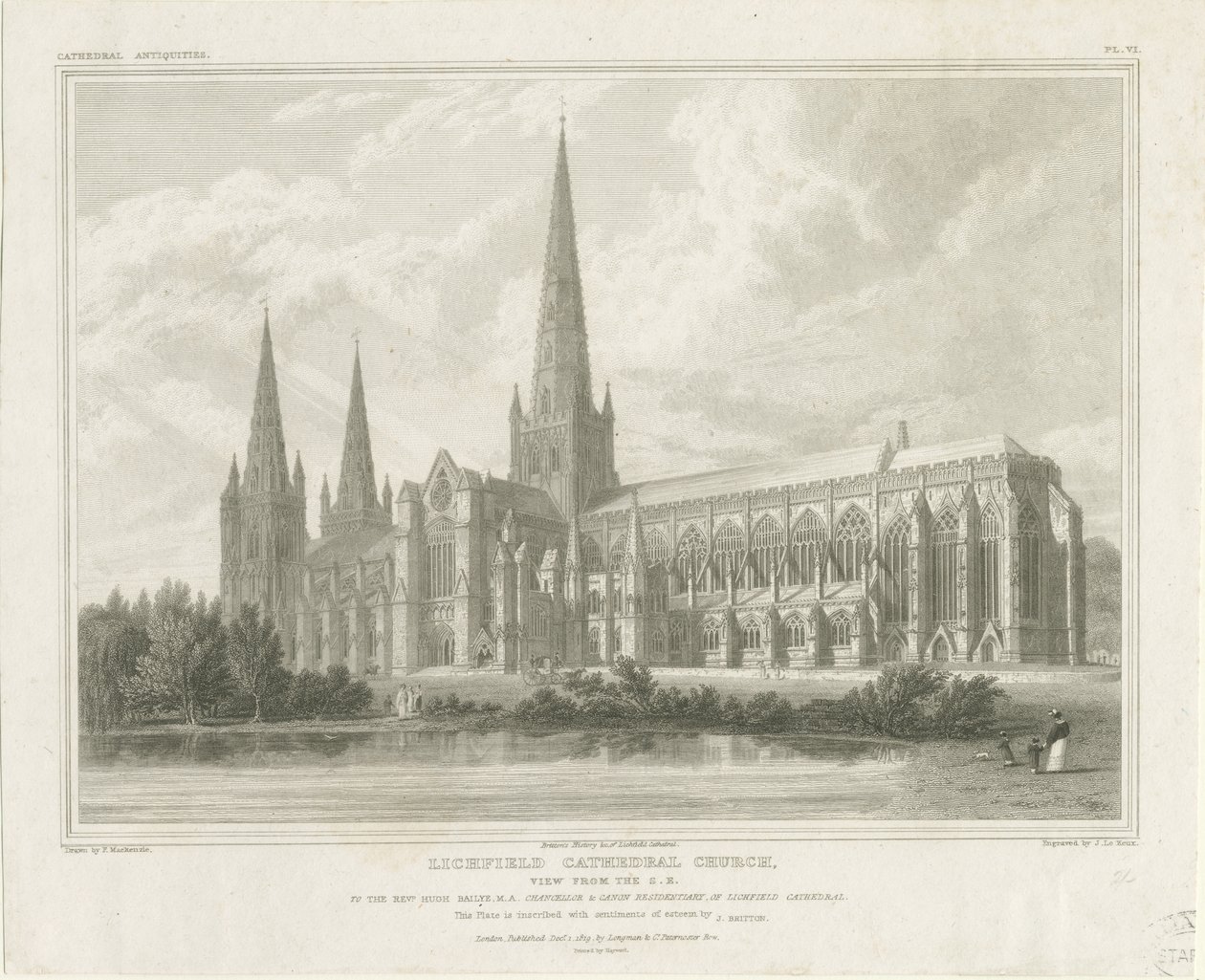 Cathédrale de Lichfield - Vue du sud-est (gravure) - John Britton