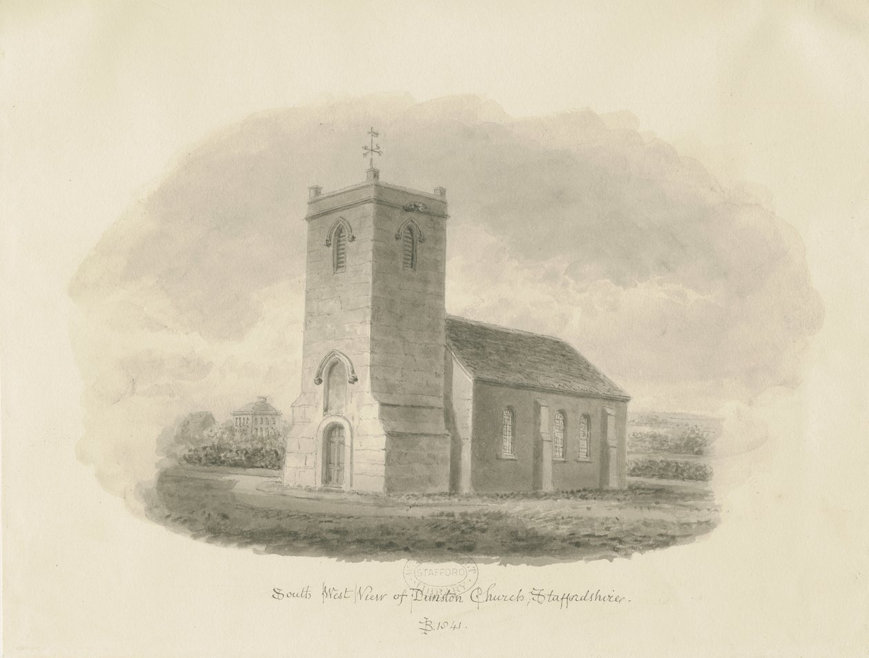 Église de Dunston : dessin sépia - John Buckler