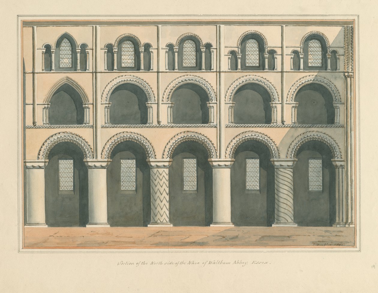 Essex - Waltham Abbey - Section du côté nord de la nef - John Buckler