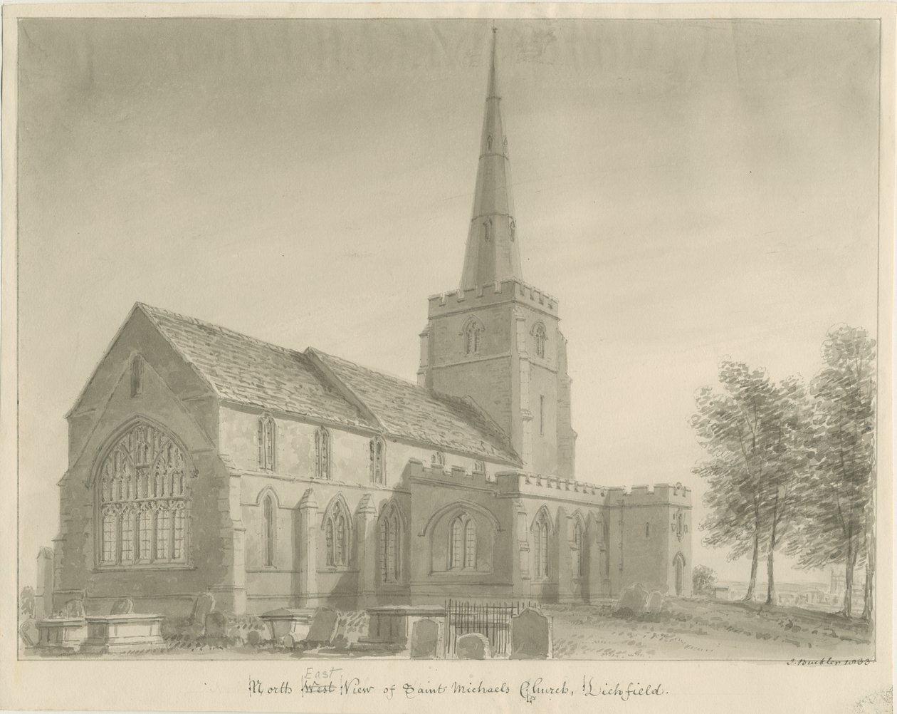 Lichfield - Église St. Michael : dessin sépia - John Buckler