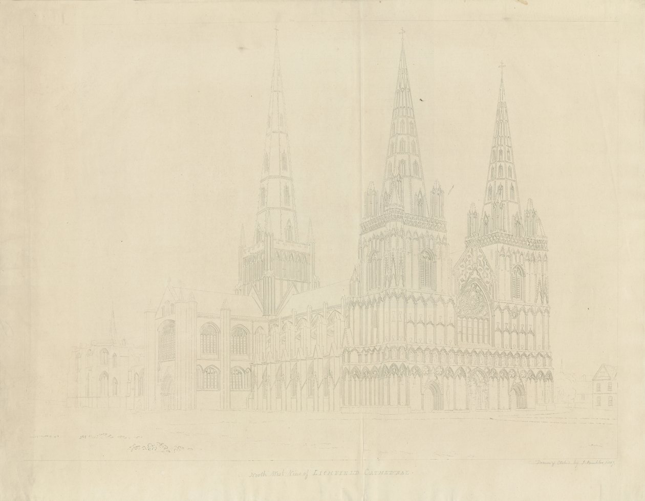 Cathédrale de Lichfield - Vue Nord-Ouest - John Buckler