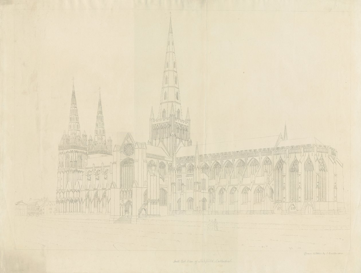 Cathédrale de Lichfield - Vue sud-est - John Buckler