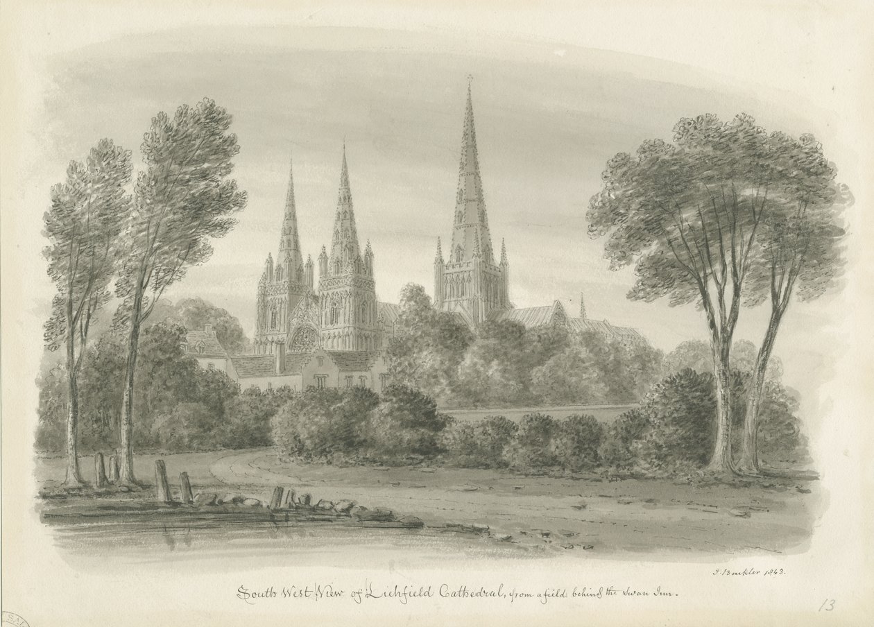 Cathédrale de Lichfield - Vue sud-ouest - John Buckler