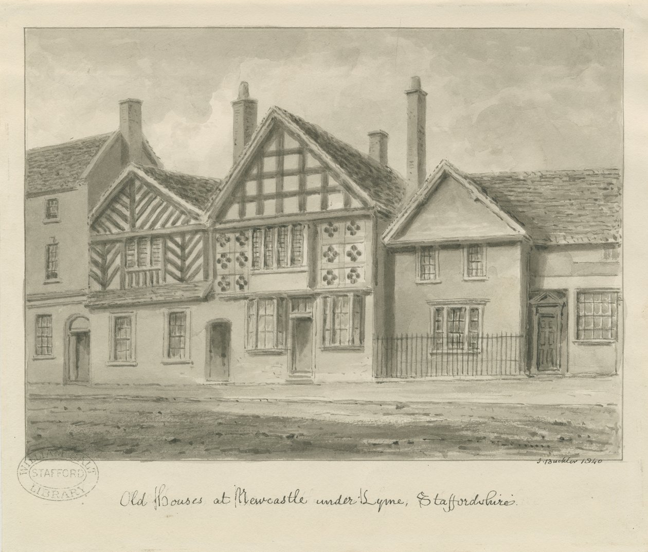 Newcastle-under-Lyme - Vieilles maisons (1840) - John Buckler