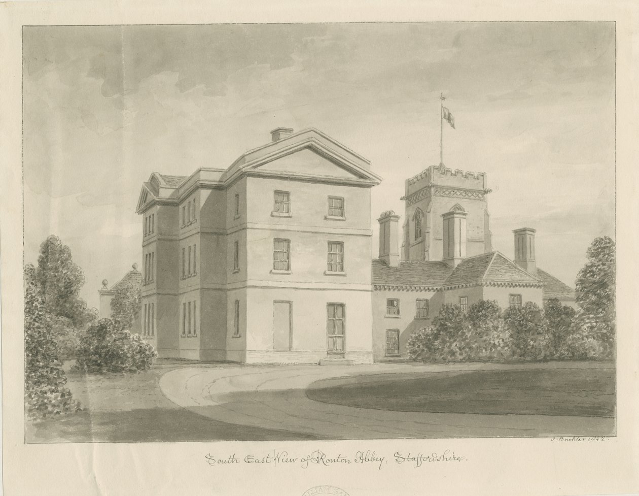 Abbaye de Ranton [Prieuré] : dessin sépia, 1842 - John Buckler