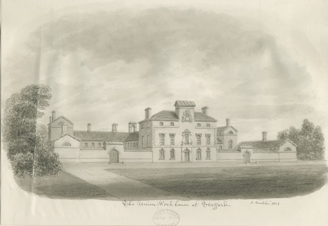 Stafford - Union Workhouse: dessin sépia - John Buckler