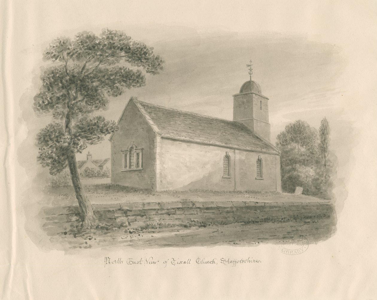Église de Tixall : dessin au lavis sépia, nd [?1841] - John Buckler