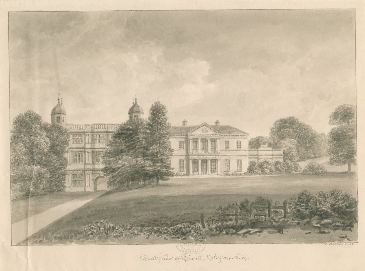 Tixall Hall et pavillon - John Buckler