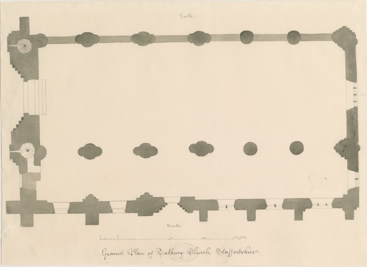Église prieurale de Tutbury - Plan - John Buckler