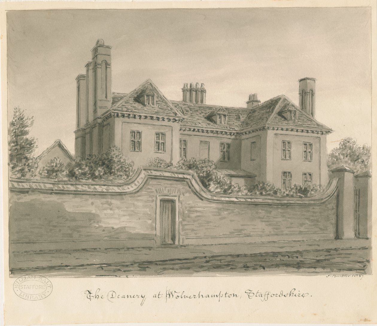 Wolverhampton - La maison du doyen : dessin sépia - John Buckler