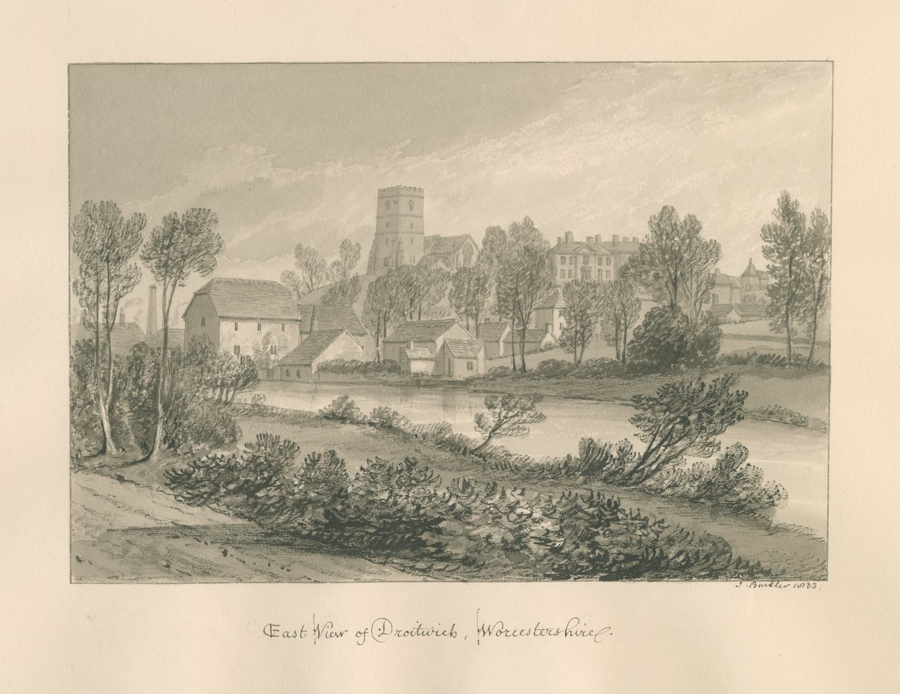 Worcestershire - Droitwich - Vue Est de la Ville, 1833 - John Buckler