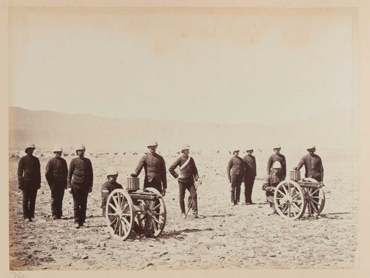 Un groupe de soldats avec deux mitrailleuses Gatling - John Burke