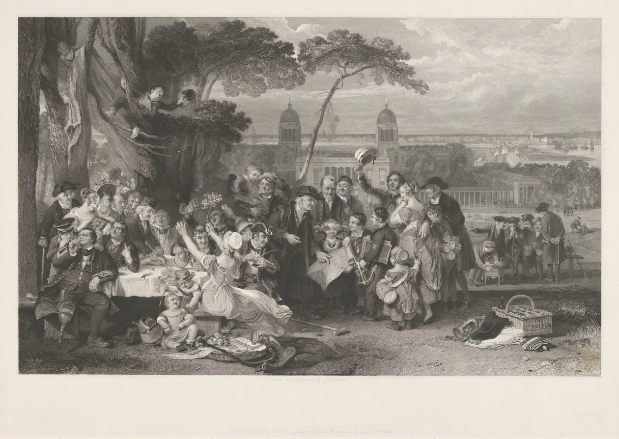 Groupe festif dans un parc célébrant la victoire de Trafalgar - John Burnet