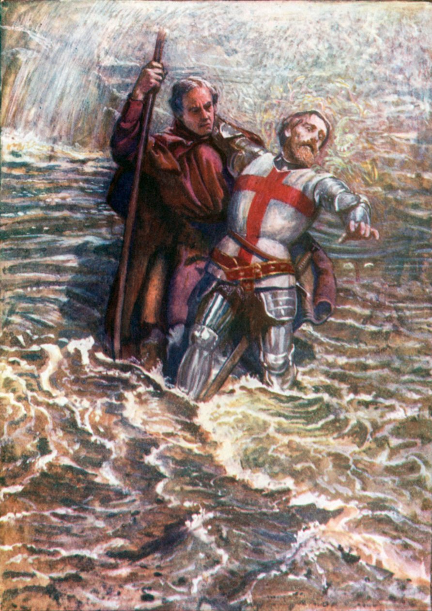 Un espoir aide un chrétien à traverser la rivière (lithographie couleur) - John Byam Liston Shaw