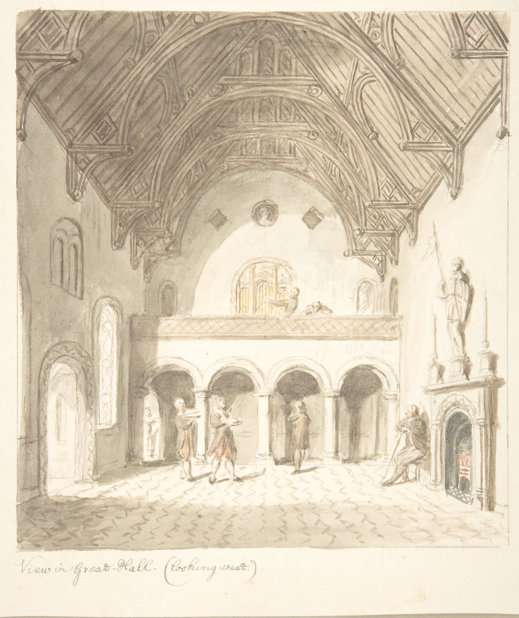 Château de Lea, Worcestershire, vue dans la grande salle, regardant vers l