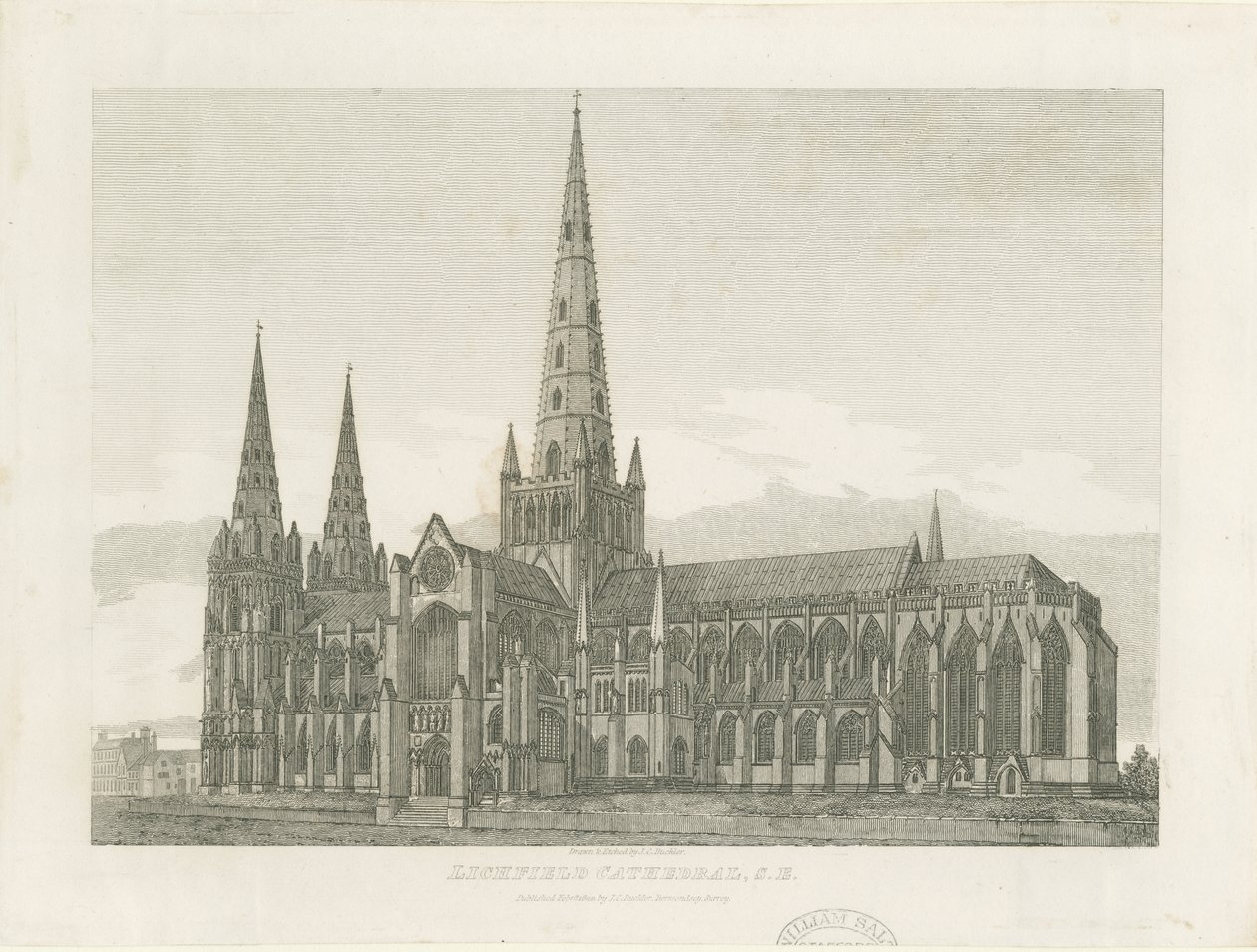 Cathédrale de Lichfield - Vue sud-est: gravure, nd [c 1820] - John Chessell Buckler