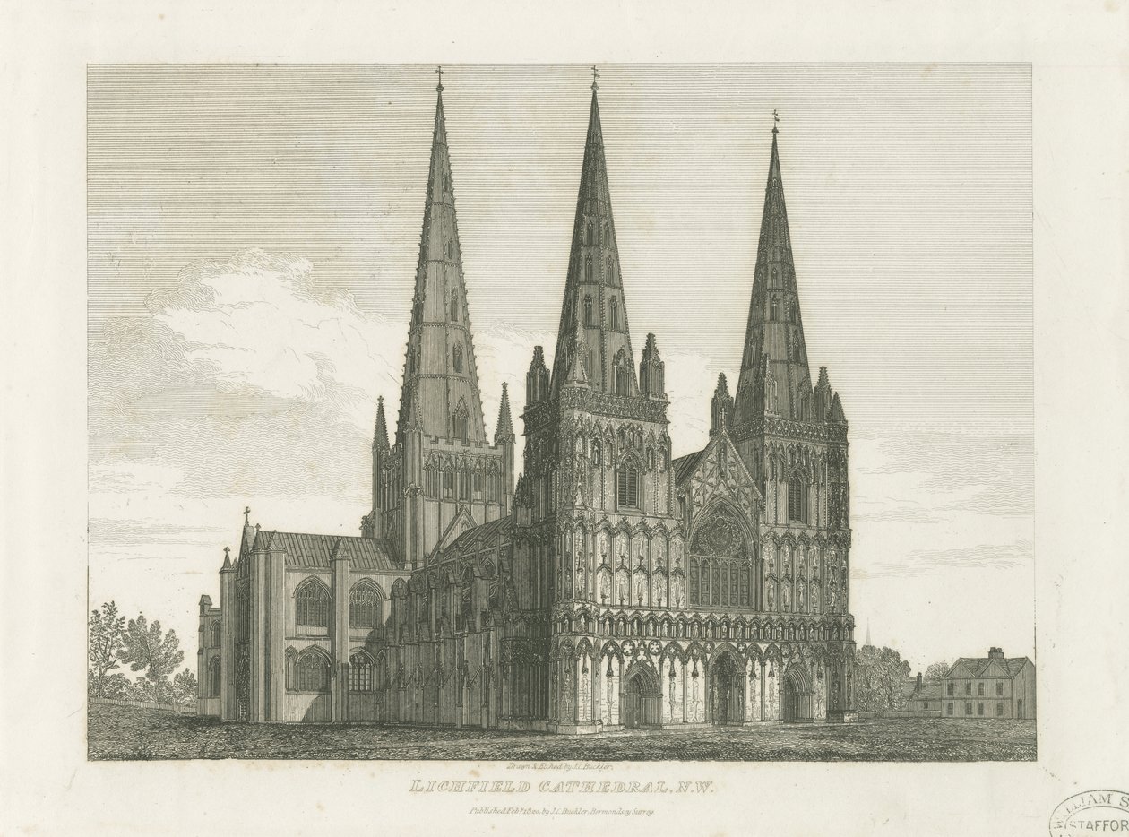 Cathédrale de Lichfield - Façade ouest : gravure, nd [c. 1820] - John Chessell Buckler