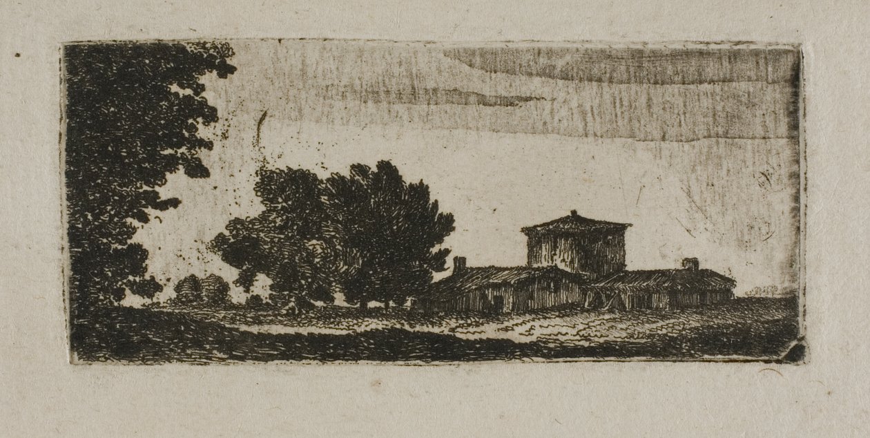 Arbres et bâtiments avec une tour basse - John Clerk of Eldin