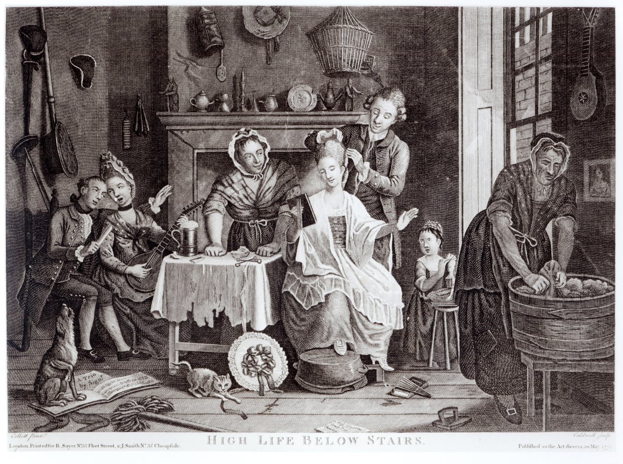 La haute vie en bas des escaliers, gravé par Caldwell, publié en 1772 - John Collet