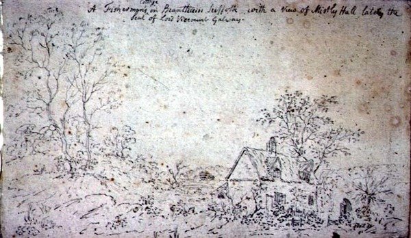 Cottage à Brantham, avec vue sur Mistley Hall - John Constable
