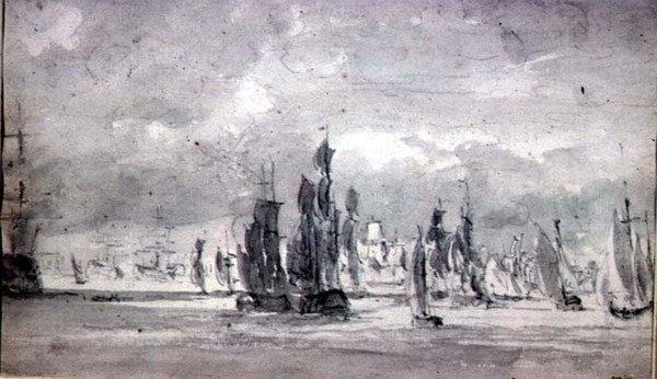 Navires sous un ciel nuageux sur la Tamise - John Constable