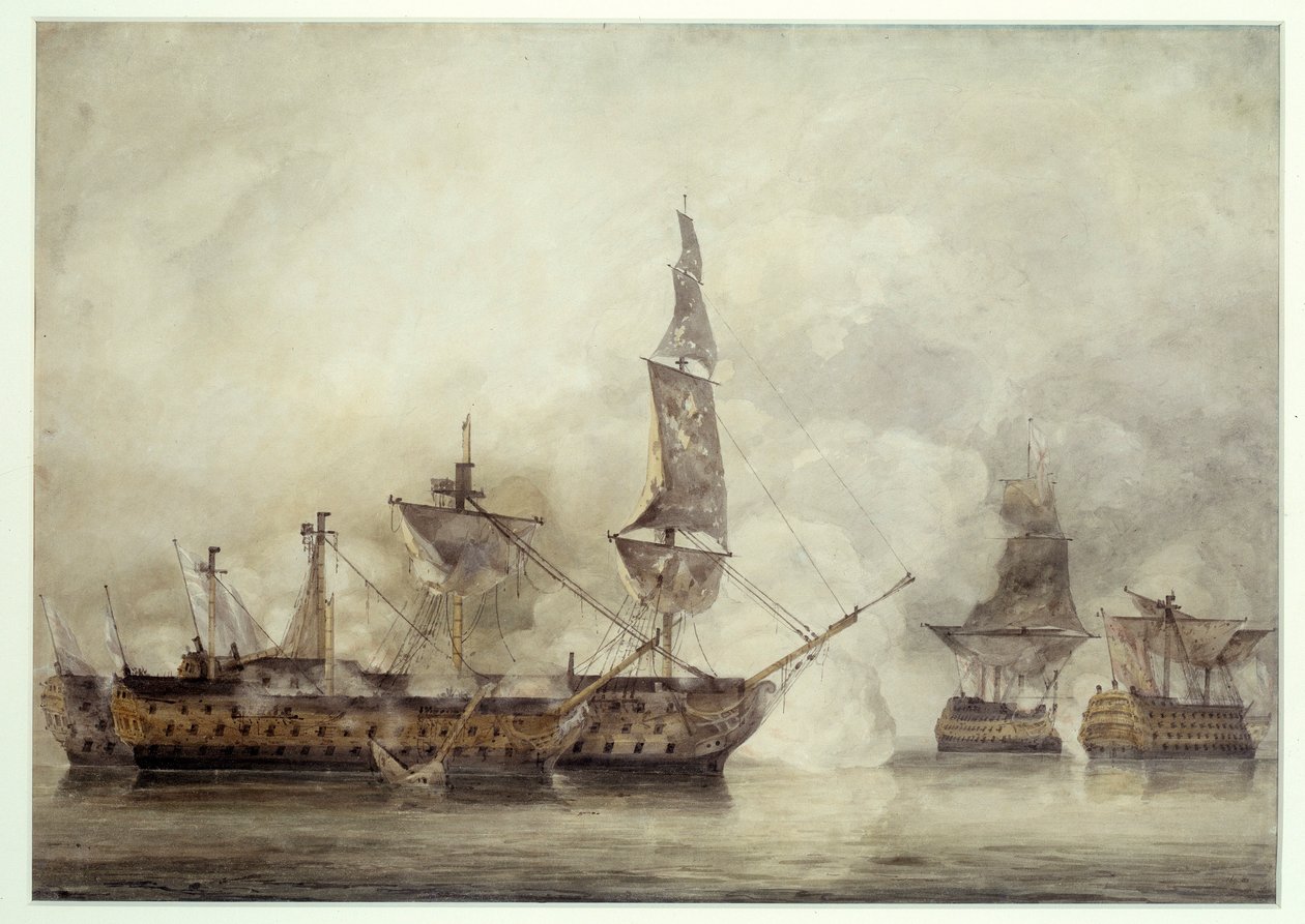 La « Victoire » à Trafalgar entre deux navires français - John Constable