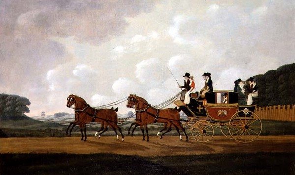 Le carrosse postal de Messieurs Richard Costar et Christopher Ibberson de Ludlow à Worcester sur la route - John Cordrey