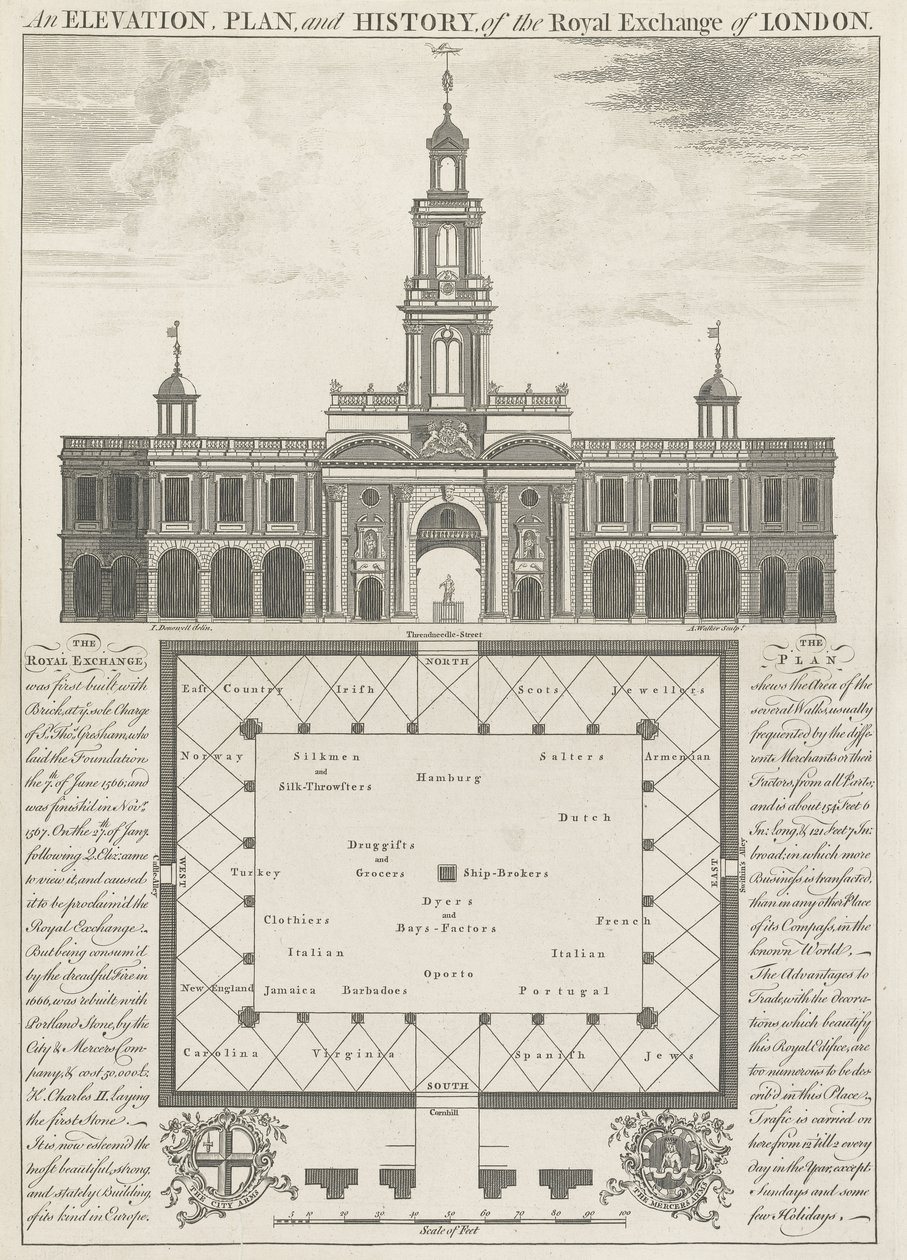 Élévation, plan et histoire de la Bourse Royale de Londres - John Donowell