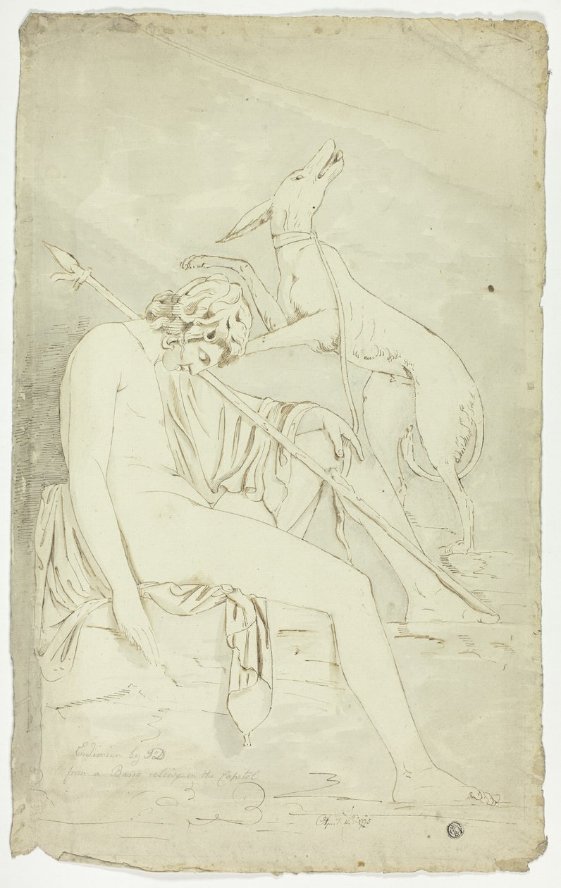 Ancien bas-relief du chasseur endormi et du chien - John Downman