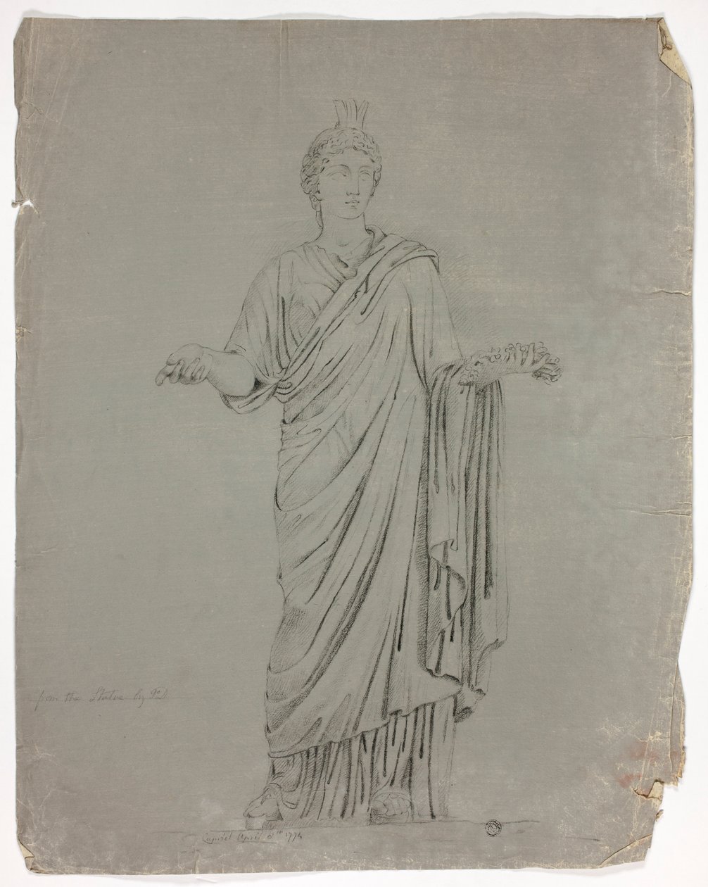 Statue antique de déesse debout avec les bras tendus - John Downman
