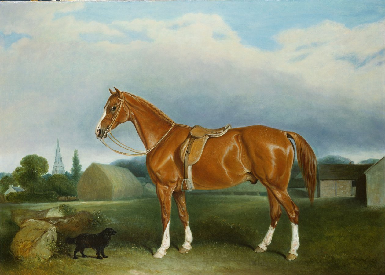 Un chasseur de châtaignes et un épagneul près des bâtiments de ferme - John E. Ferneley