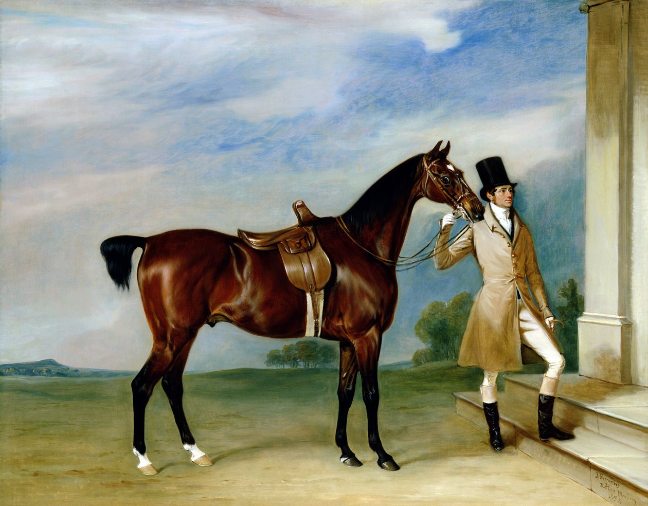 Le chasseur bai de Miss Villebois tenu par un palefrenier - John E. Ferneley