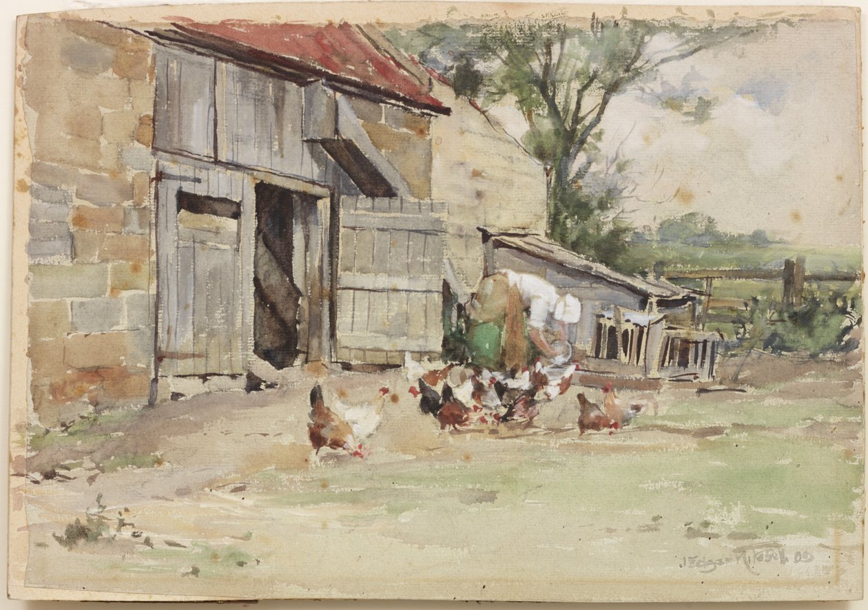 Nourrir les poules, 1909 - John Edgar Mitchell