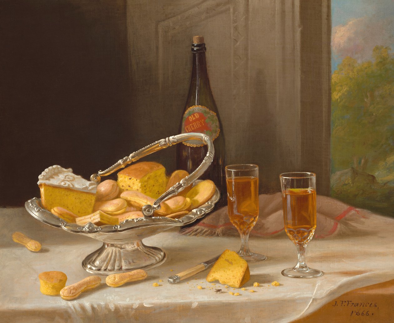 Nature morte avec panier à gâteaux en argent - John F. Francis
