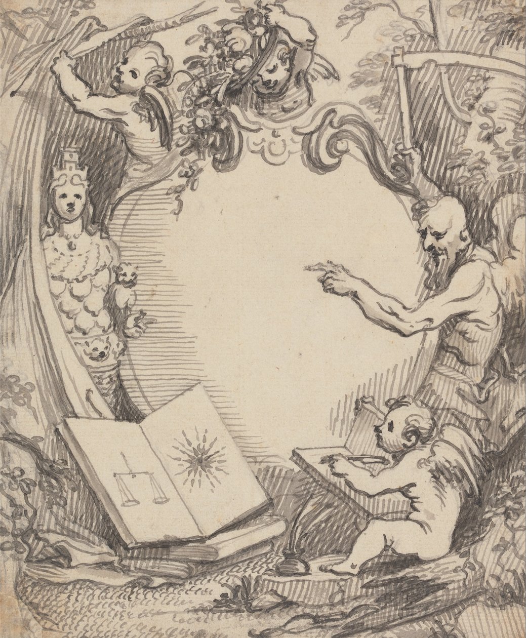 Conception pour un Frontispice - Cupidon Étudiant la Nature - John Fayram