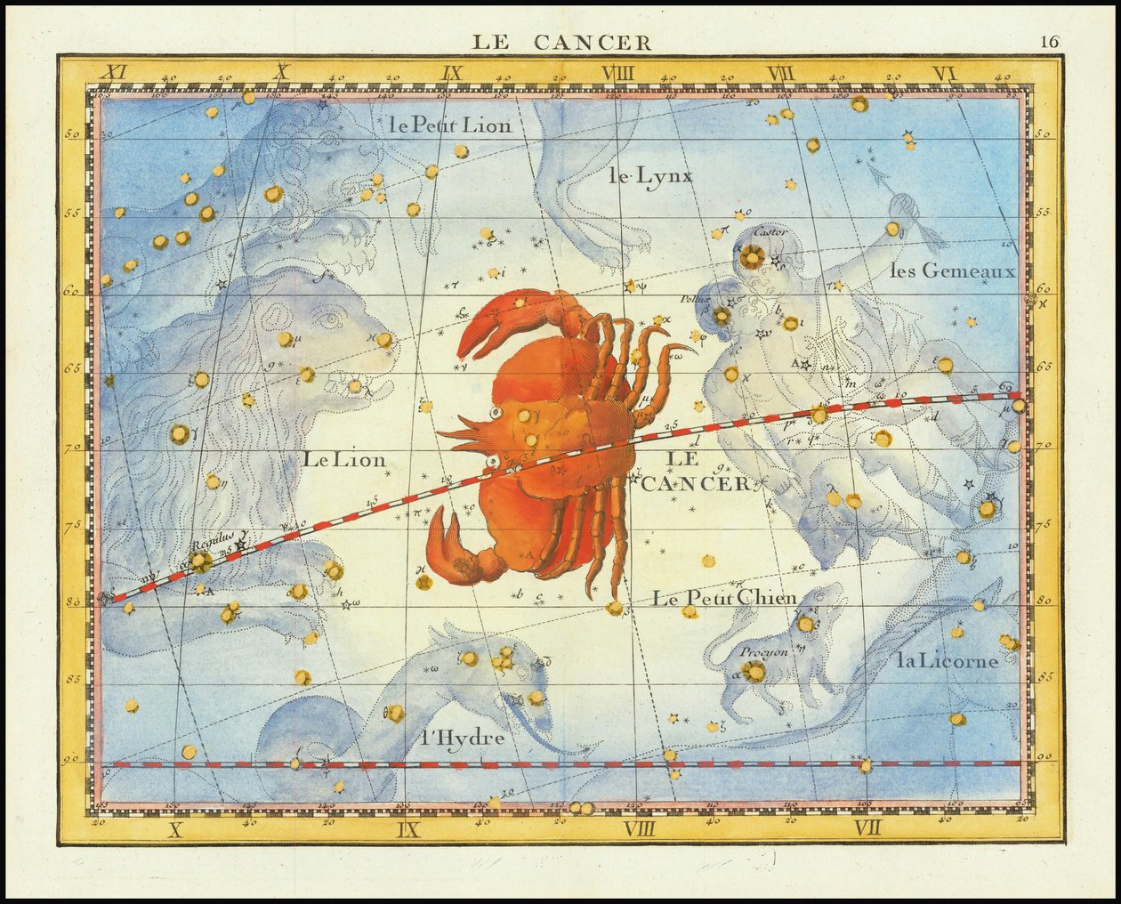 Carte de 1776 de la constellation du Cancer et des constellations voisines, tirée de l