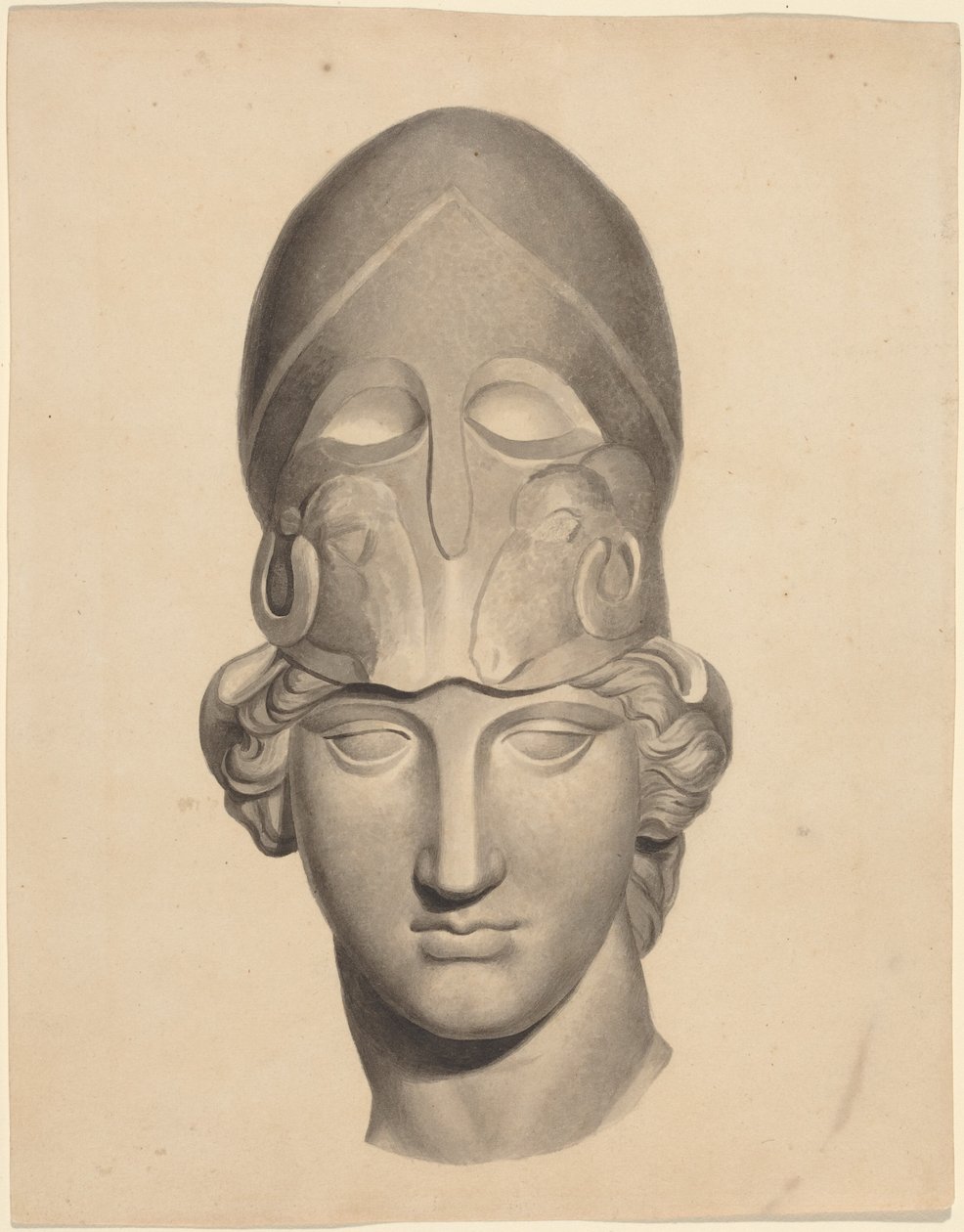 Tête antique avec un casque (pinceau et encre grise avec lavis gris) - John Flaxman