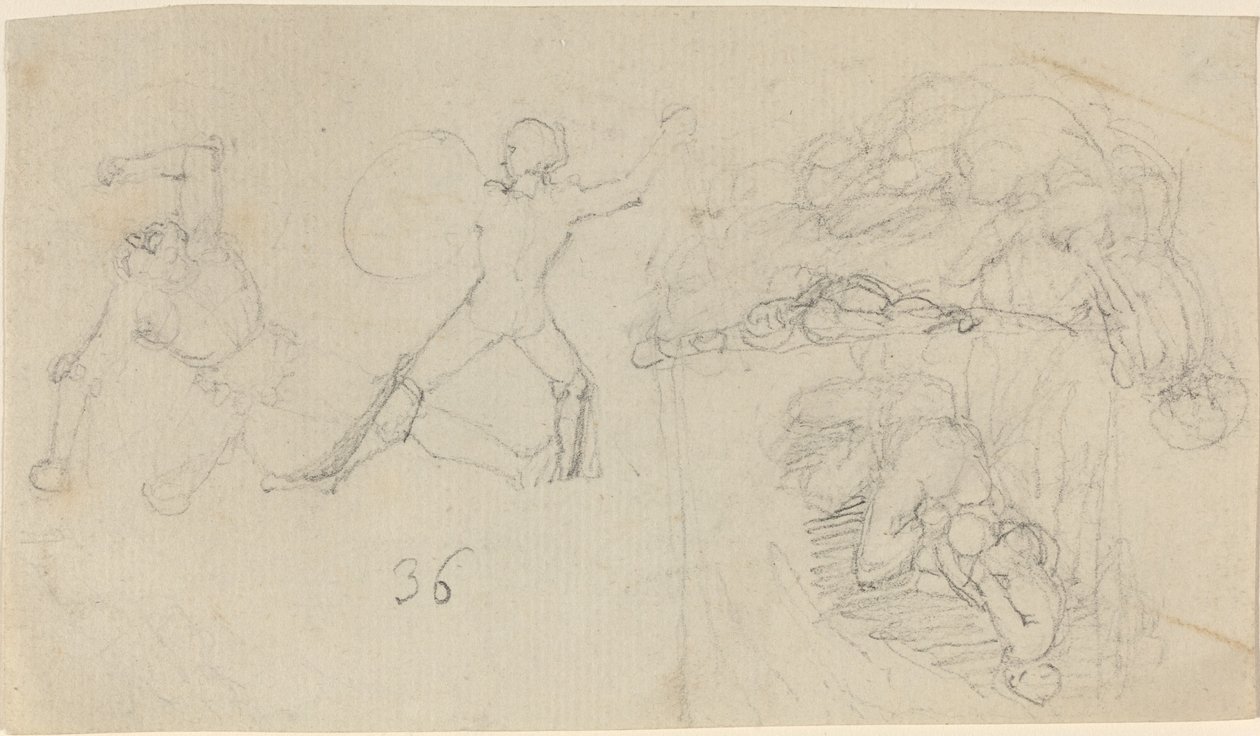 Feuille de croquis, y compris deux guerriers combattant - John Flaxman