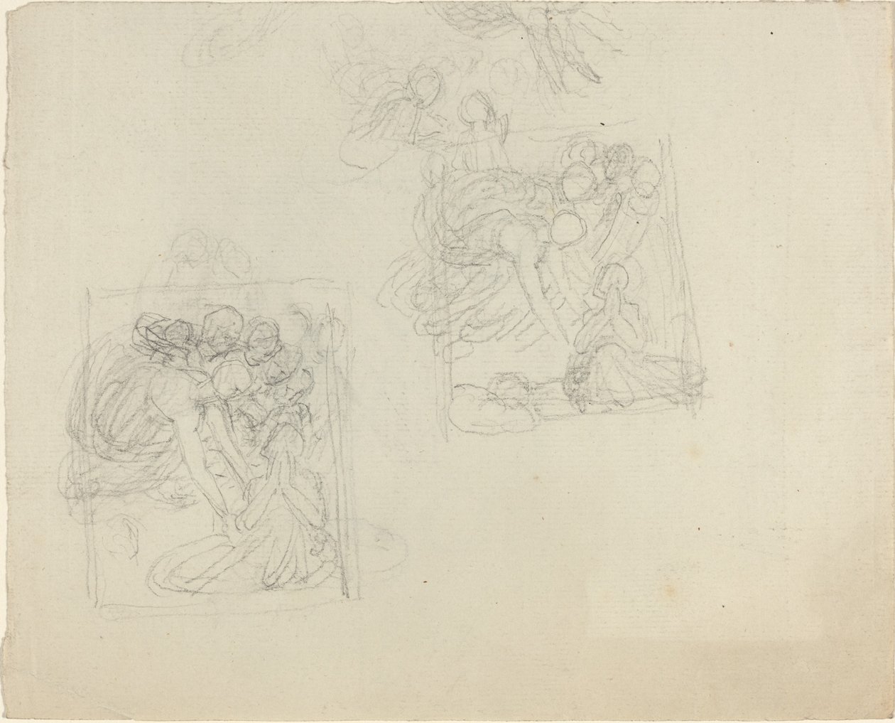 Études pour un monument avec des anges tendant la main vers une figure en prière [recto et verso] - John Flaxman