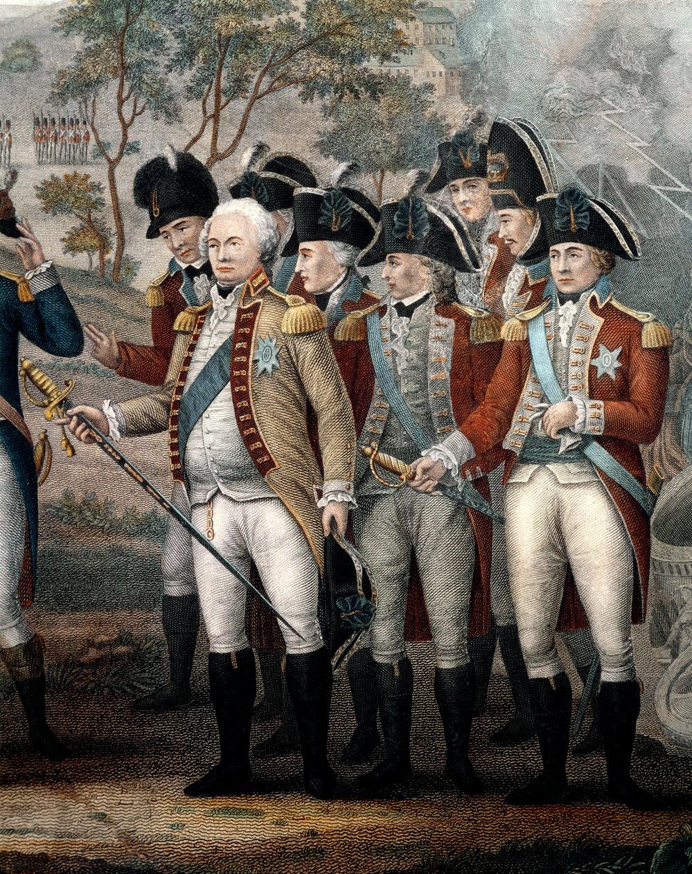 Officiers britanniques Tarleton, Cornwallis, Abercrombie, O