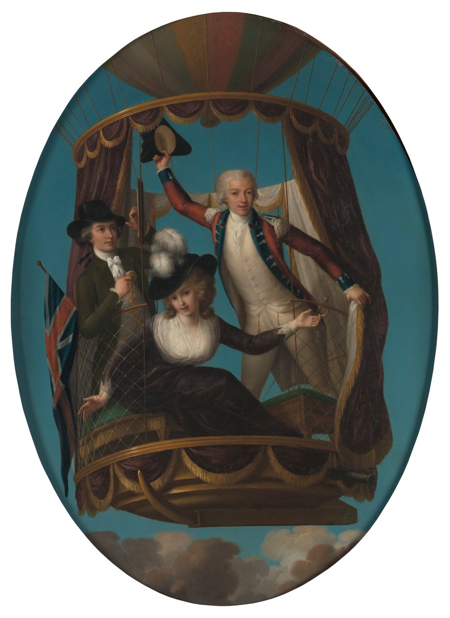 Le capitaine Vincenzo Lunardi avec son assistant George Biggin, et Mme Letitia Anne Sage, dans un ballon - John Francis Rigaud