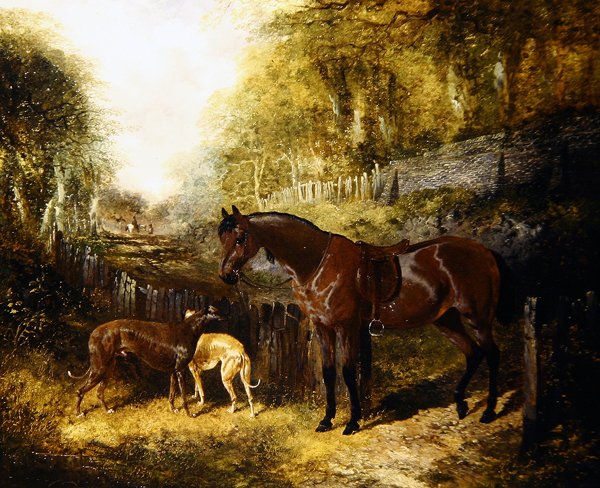Poney et lévriers dans un paysage - John Frederick Herring Jnr