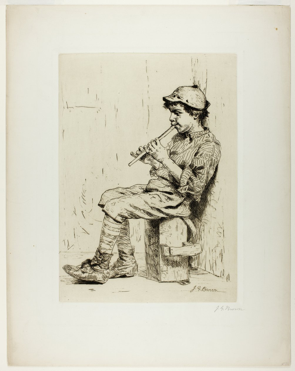 Garçon jouant de la flûte - John George Brown