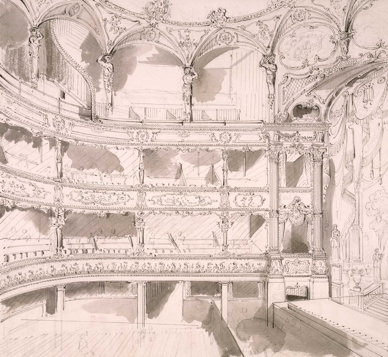 Intérieur du St. James Theatre, Londres (esquisse) par John Gregory Crace - John Gregory Crace