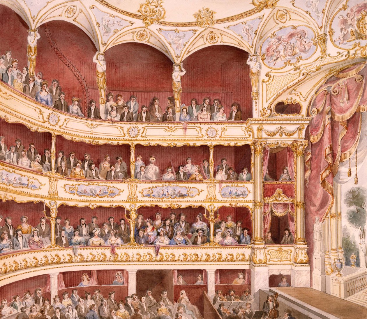 Intérieur du théâtre St. James, Londres (aquarelle) par John Gregory Crace - John Gregory Crace