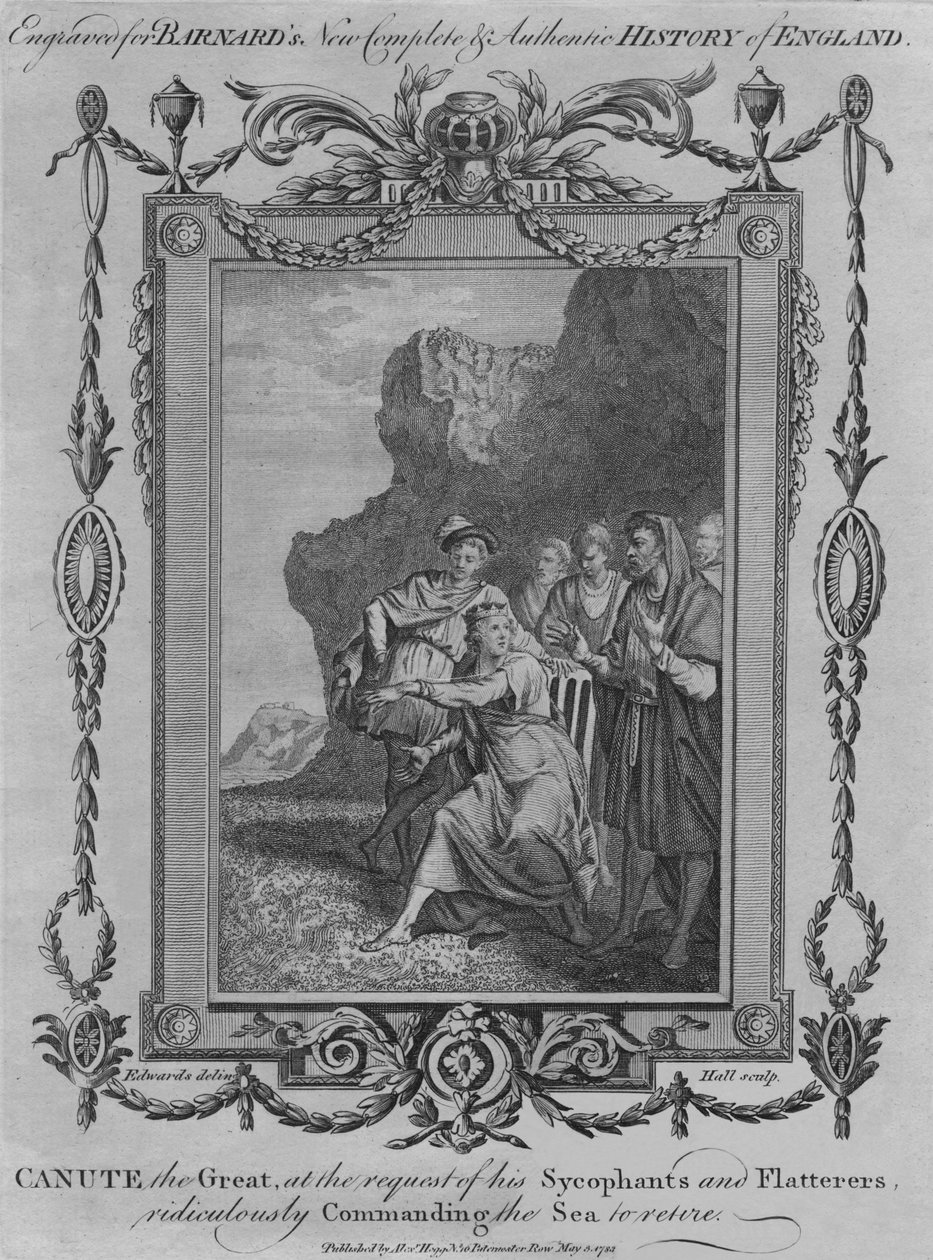 Canut le Grand, à la demande de ses sycophantes et flatteurs, commandant ridiculement la mer - John Hall