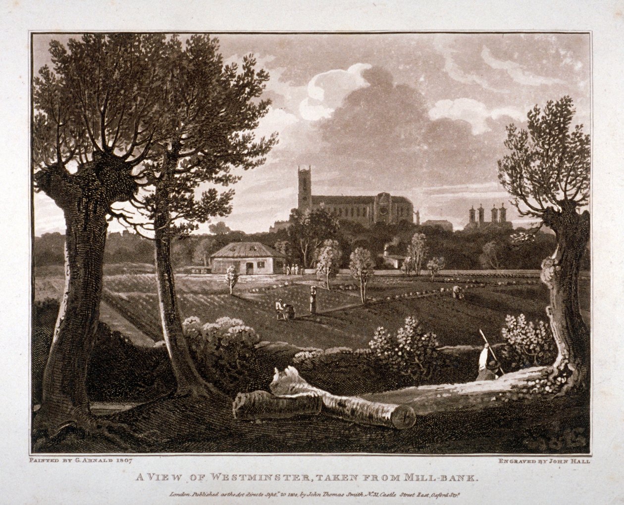 Vue de Westminster depuis Millbank, Londres, 1807 - John Hall